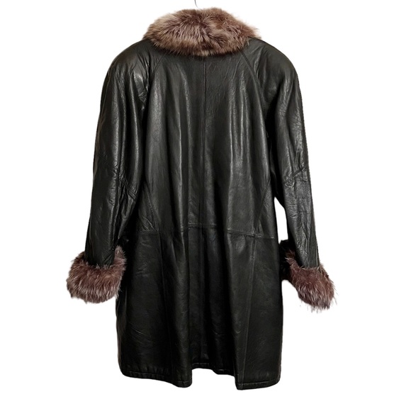 Black Leather and Fur trim Penny lane Almost Famous Mob Wife Coat Size Large - Picture 2 of 12